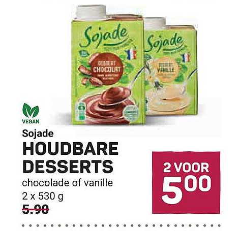 Sojade HOUDBARE DESSERTS chocolade of vanille 2 x 530 g 2 VOOR