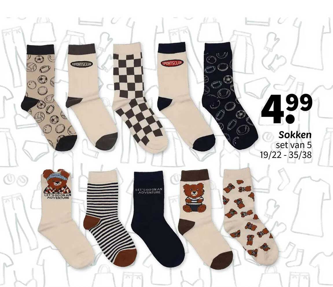 Sokken set van 5 19/22 - 35/38