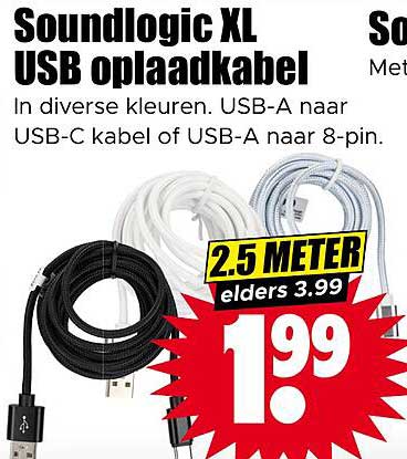 Soundlogic XL USB oplaadkabel