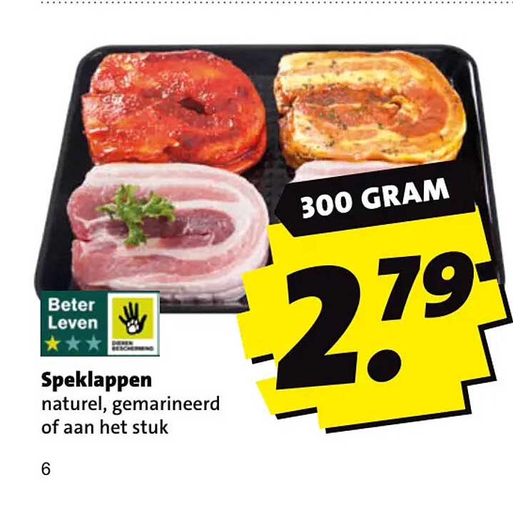 Speklappen naturel, gemarineerd of aan het stuk 300 gram