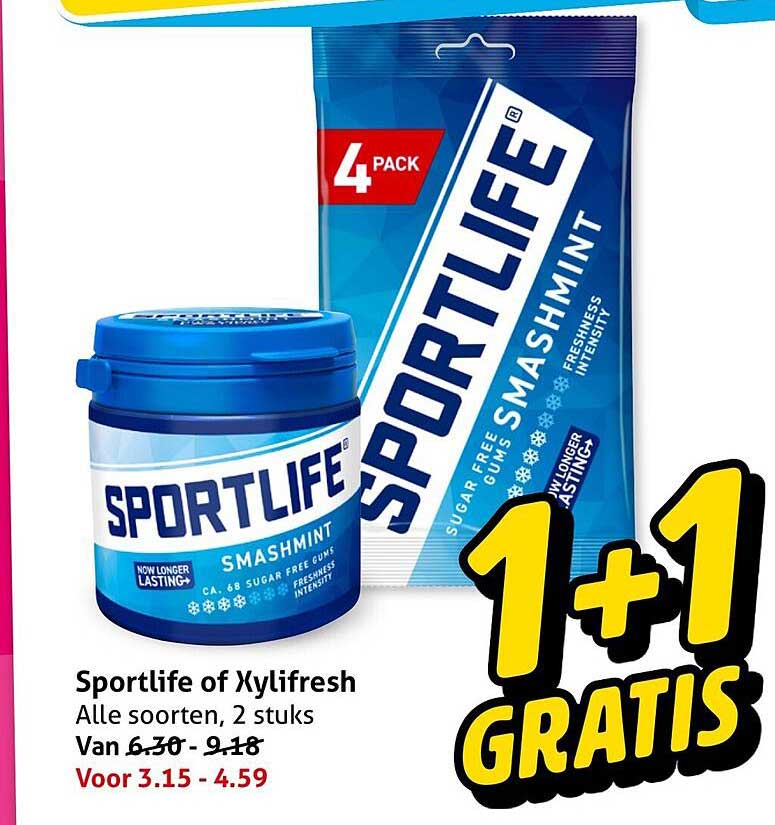 Sportlife of Xylifresh Alle soorten, 2 stuks 1+1 GRATIS