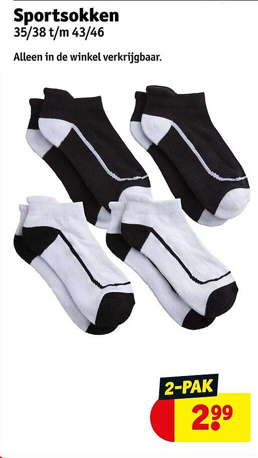 Sportsokken 35/38 t/m 43/46 2-PAK