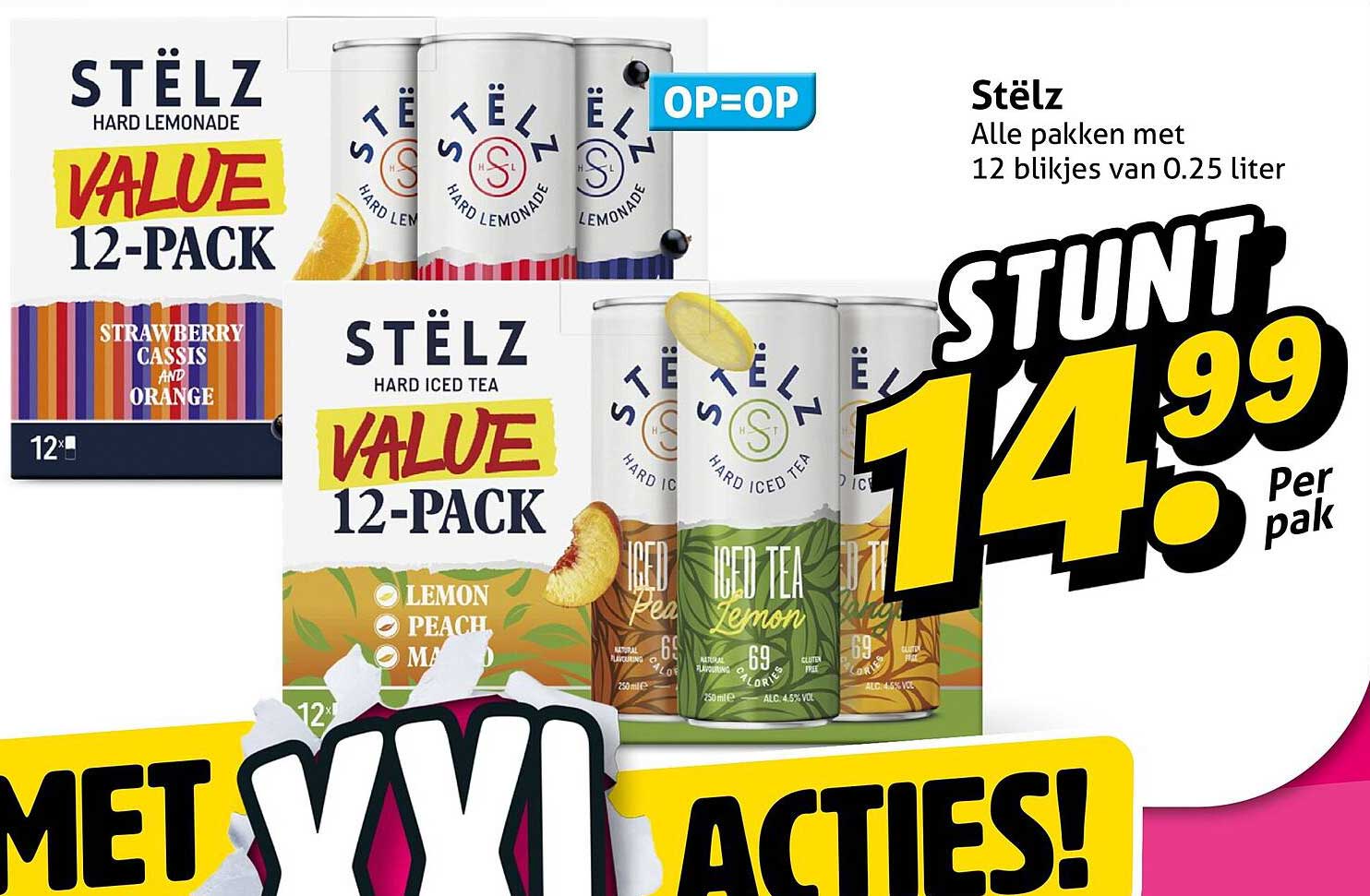 Stëlz Alle pakken met 12 blikjes van 0.25 liter STUNT 14.99 Per pak