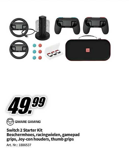 Switch 2 Starter Kit Beschermhoes, racingwielen, gamepad grips, Joy-con houders, thumb grips