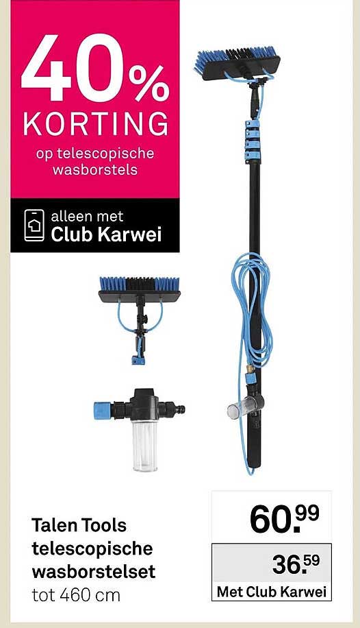 Talen Tools telescopische wasborstelset tot 460 cm 40% korting op telescopische wasborstels