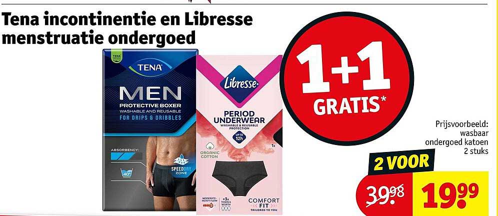 Tena incontinentie en Libresse menstruatie ondergoed 1+1 gratis