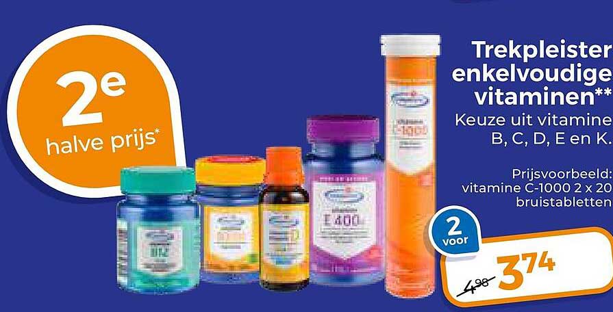 Trekpleister enkelvoudige vitaminen** 2e halve prijs