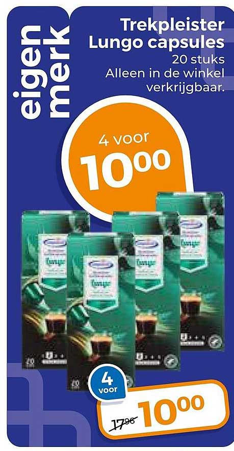 Trekpleister Lungo capsules 20 stuks Alleen in de winkel verkrijgbaar. 4 voor 10,00