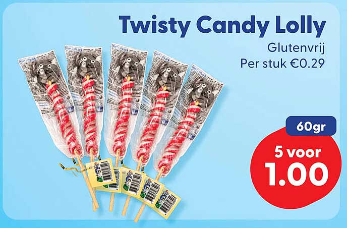 Twisty Candy Lolly Glutenvrij 60gr 5 voor 1.00