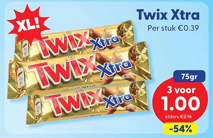 Twix Xtra 75gr 3 voor 1.00 -54%