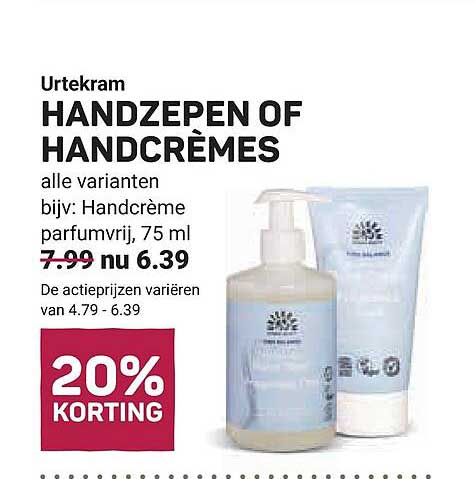 Urtekram HANDZEPEN OF HANDCRÈMES alle varianten 20% KORTING
