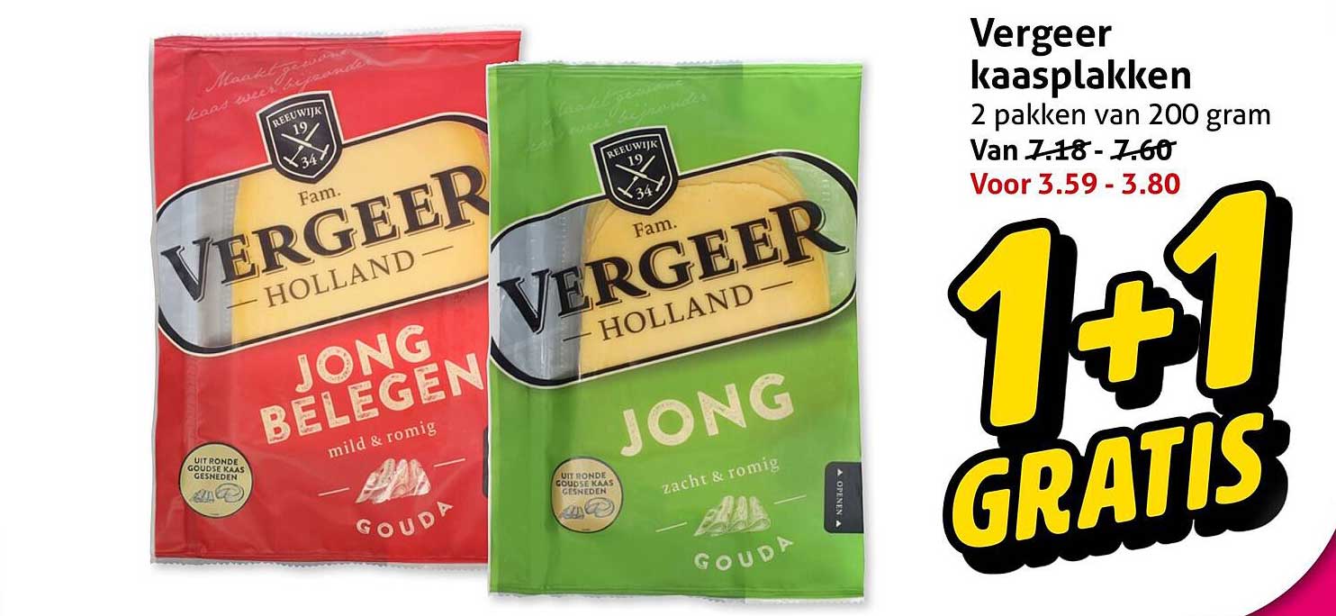 Vergeer kaasplakken 2 pakken van 200 gram 1+1 gratis