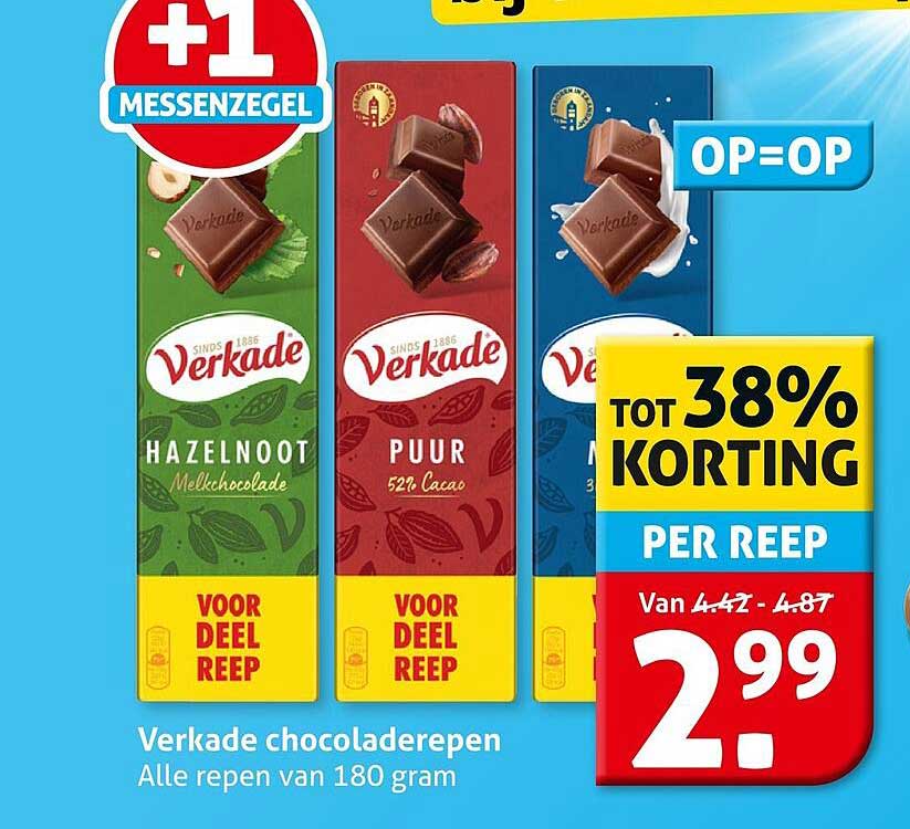 Verkade chocoladerepen - Alle repen van 180 gram
