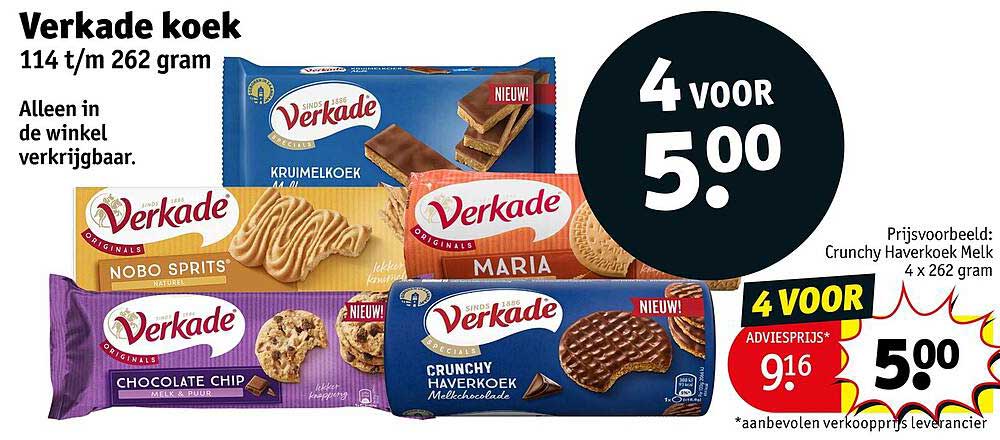 Verkade koek 114 t/m 262 gram 4 voor 5.00