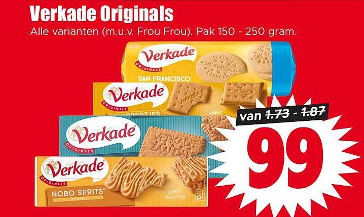 Verkade Originals Alle varianten (m.u.v. Frou Frou). Pak 150 - 250 gram.