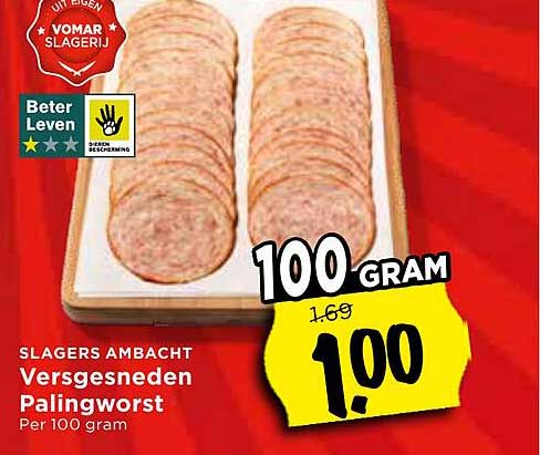 Versgesneden Palingworst Per 100 gram