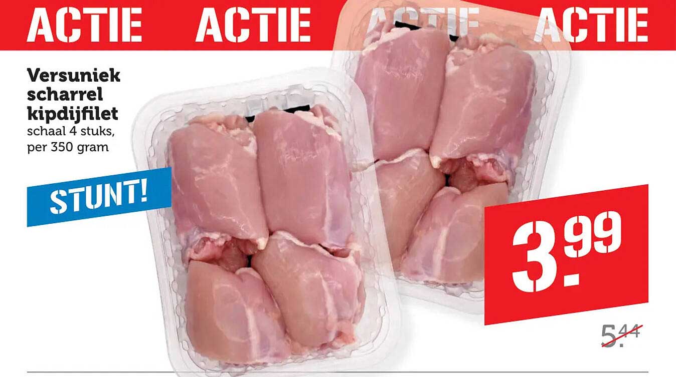 Versnuek scharrel kipdijfilet schaal 4 stuks, per 350 gram