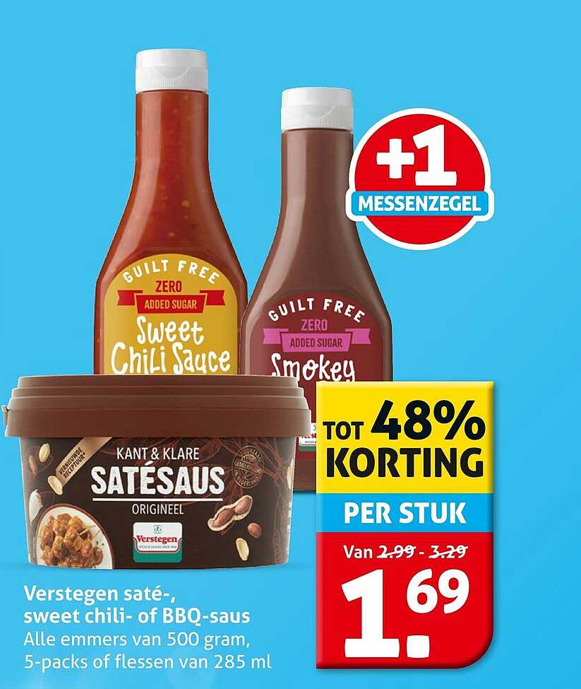 Verstegen saté-, sweet chili- of BBQ-saus +1 MESSENZEGEL