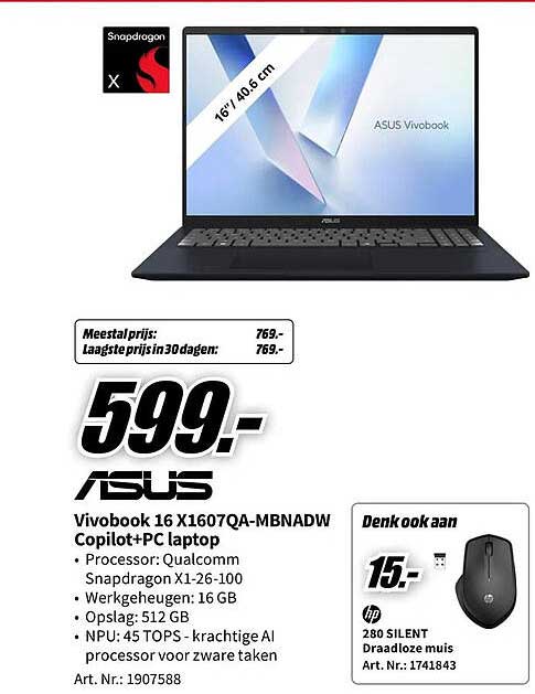 Vivobook 16 X1607QA-MBNADW Copilot+PC laptop