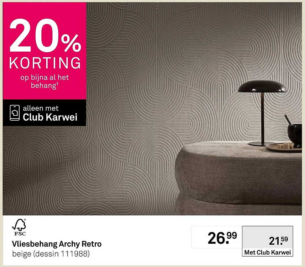Vliesbehang Archy Retro beige (dessin 111988) 20% korting