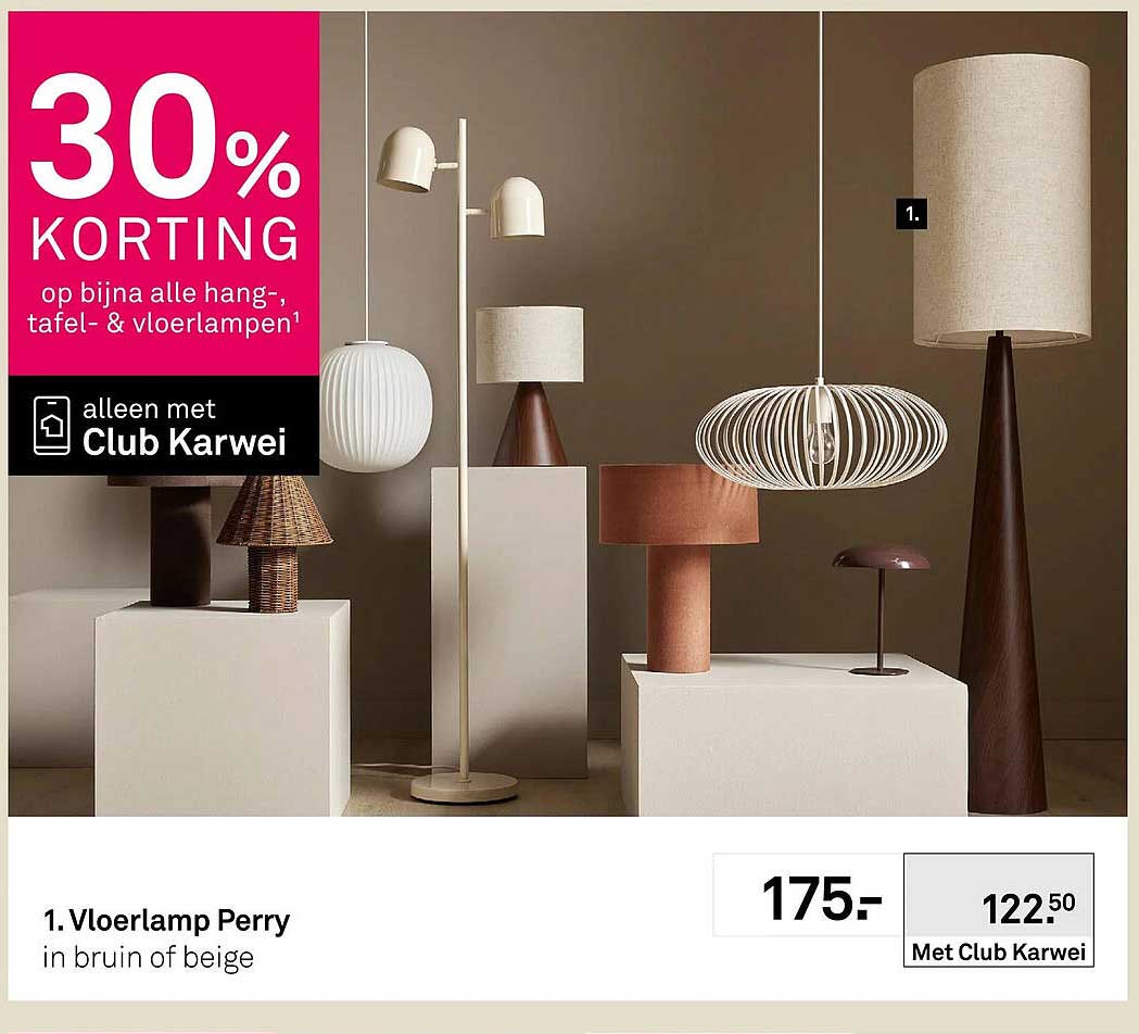 Vloerlamp Perry in bruin of beige