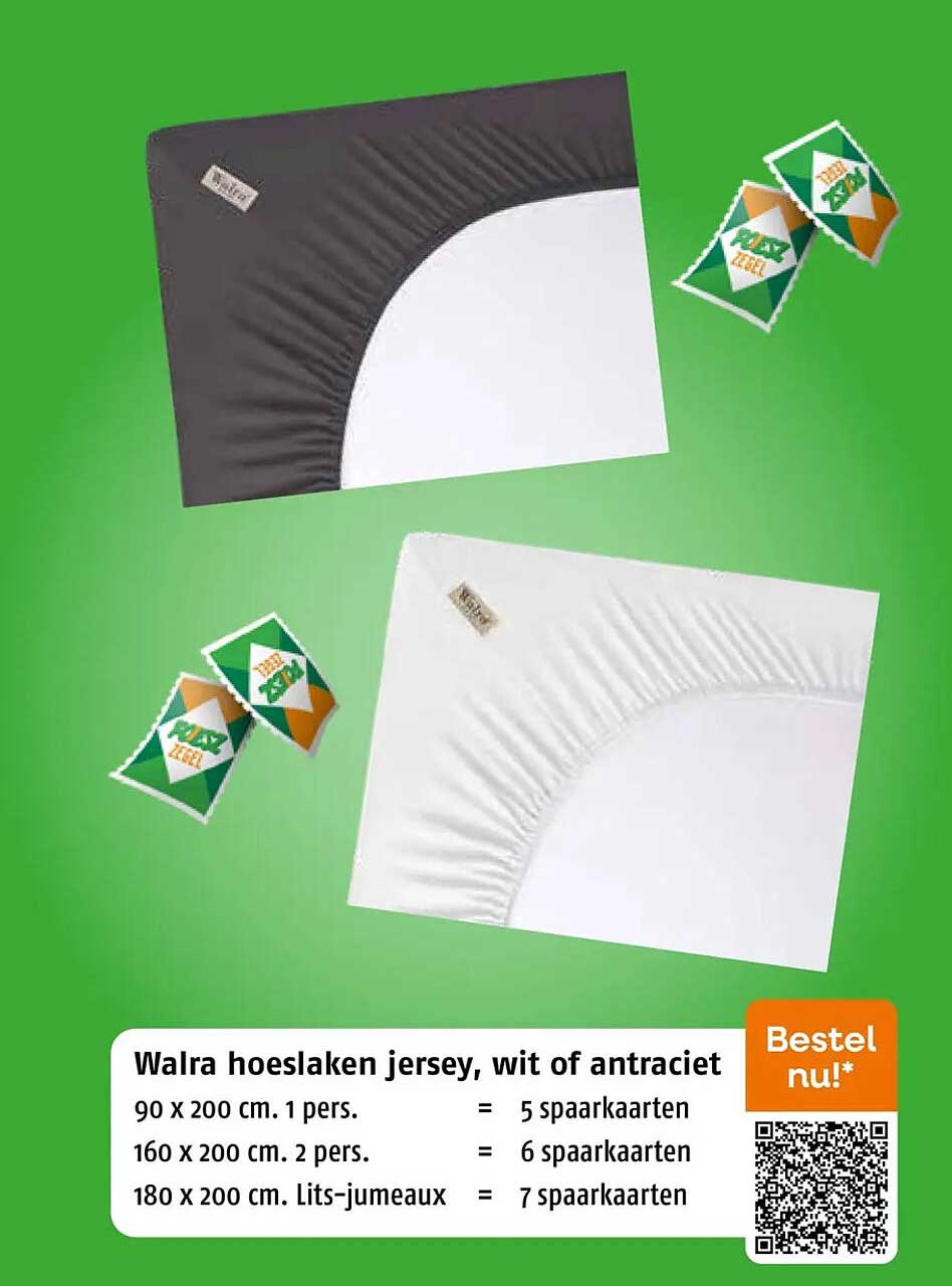 Walra hoeslaken jersey, wit of antraciet