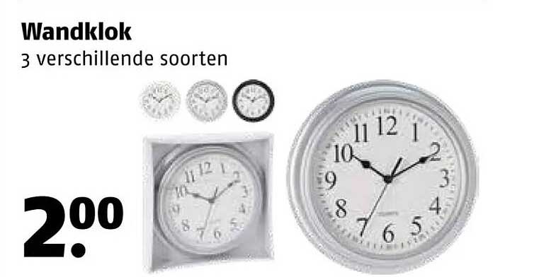 Wandklok 3 verschillende soorten