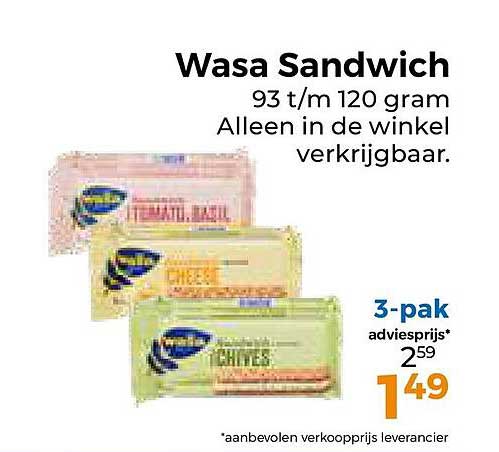 Wasa Sandwich 93 t/m 120 gram Alleen in de winkel verkrijgbaar.