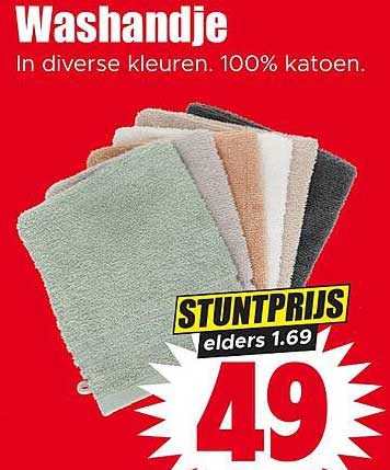 Washandje In diverse kleuren. 100% katoen. STUNTPRIJS elders 1.69