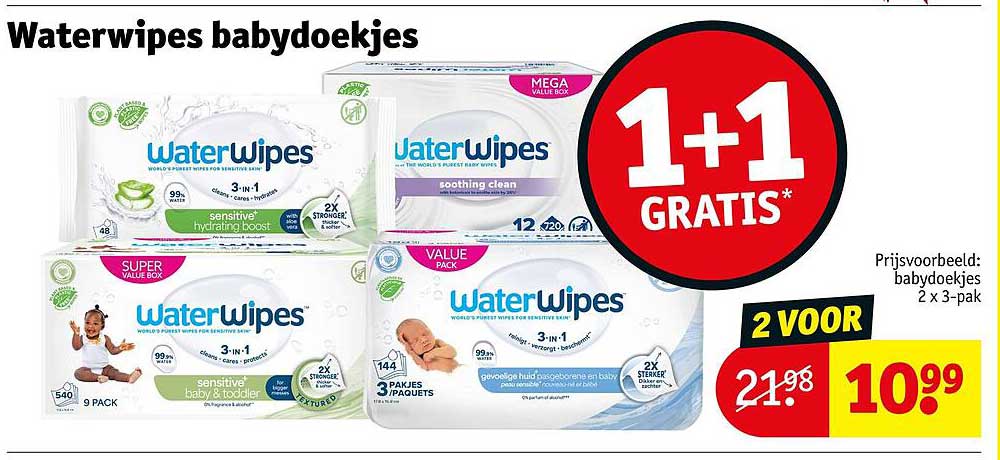 Waterwipes babydoekjes 1+1 GRATIS*