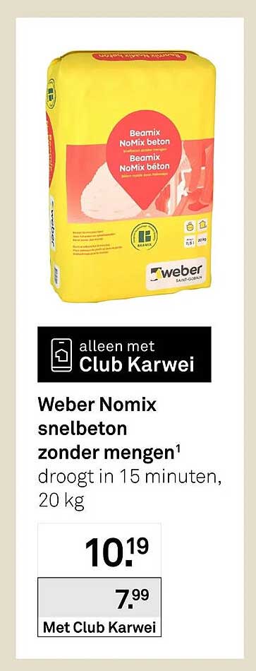 Weber Nomix snelbeton zonder mengen¹ droogt in 15 minuten, 20 kg
