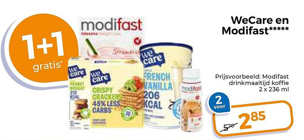 WeCare en Modifast***** 1+1 gratis