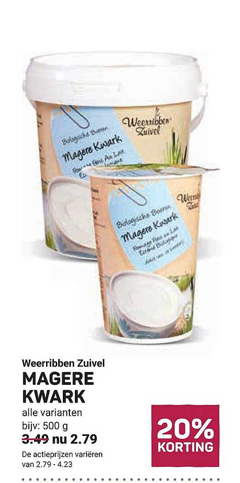 Weerribben Zuivel MAGERE KWARK alle varianten bijv: 500 g 20% KORTING
