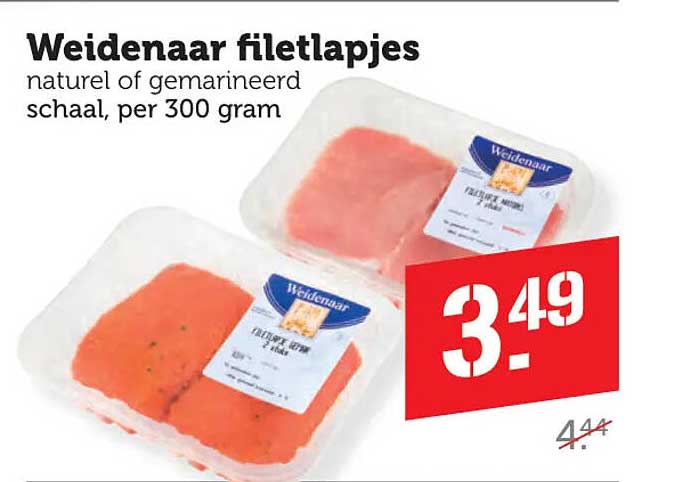Weidenaar filetlapjes naturel of gemarineerd schaal, per 300 gram
