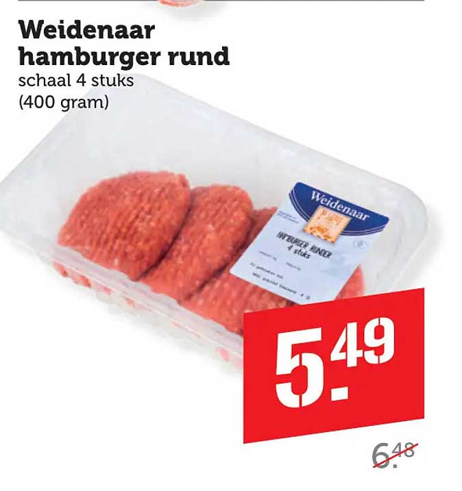 Weidenaar hamburger rund schaal 4 stuks (400 gram)