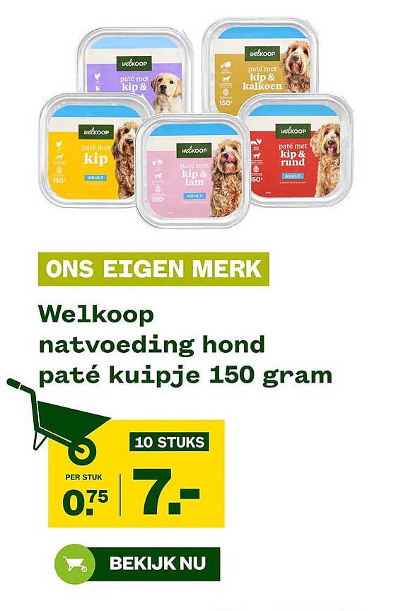 Welkoop natvoeding hond paté kuipje 150 gram 10 STUKS