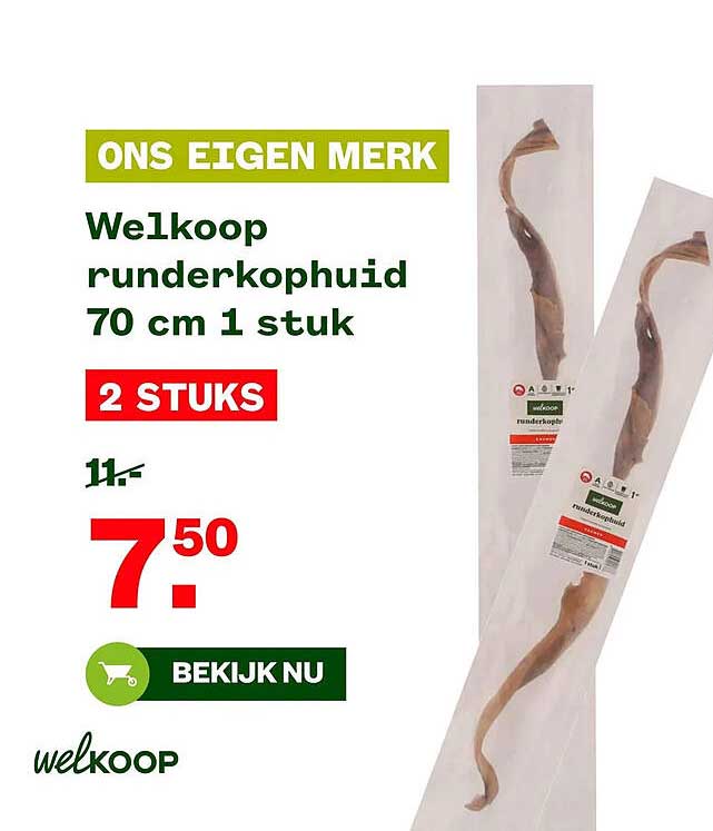 Welkoop runderkophuid 70 cm 1 stuk 2 STUKS