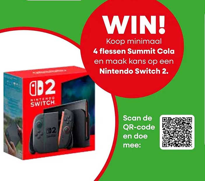 WIN! Koop minimaal 4 flessen Summit Cola en maak kans op een Nintendo Switch 2.