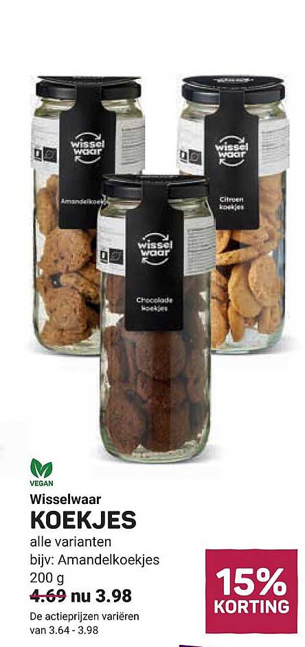 Wisselwaar koekjes alle varianten bijv: Amandelkoekjes 200 g 15% korting