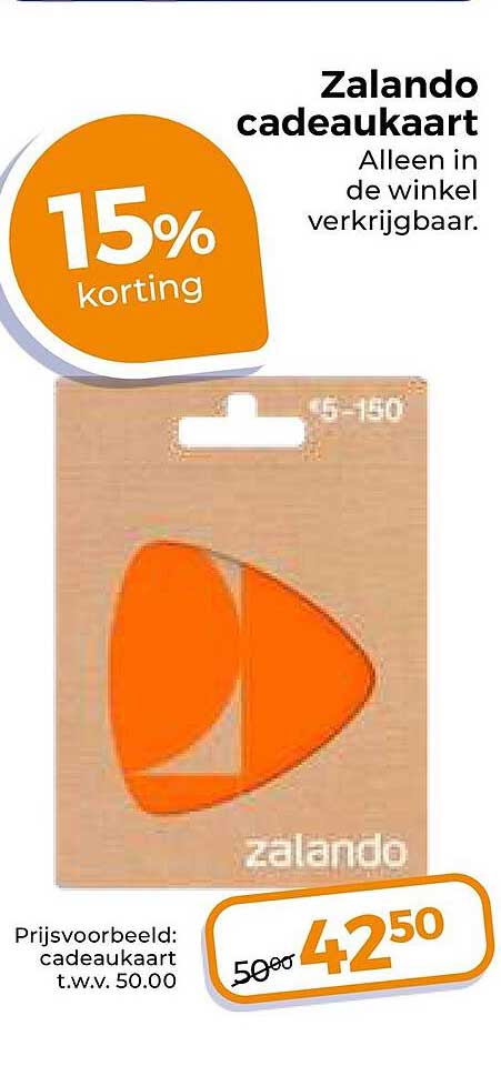 Zalando cadeaukaart Alleen in de winkel verkrijgbaar. 15% korting