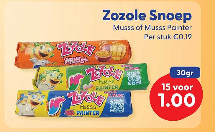 Zozole Snoep Musss of Musss Painter Per stuk €0.19 30gr 15 voor 1.00