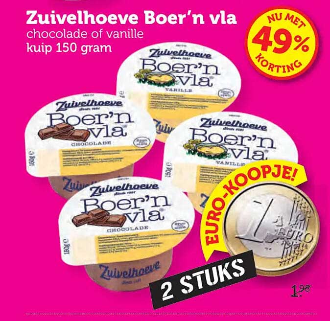 Zuivelhoeve Boer’n vla chocolade of vanille kuip 150 gram 2 STUKS