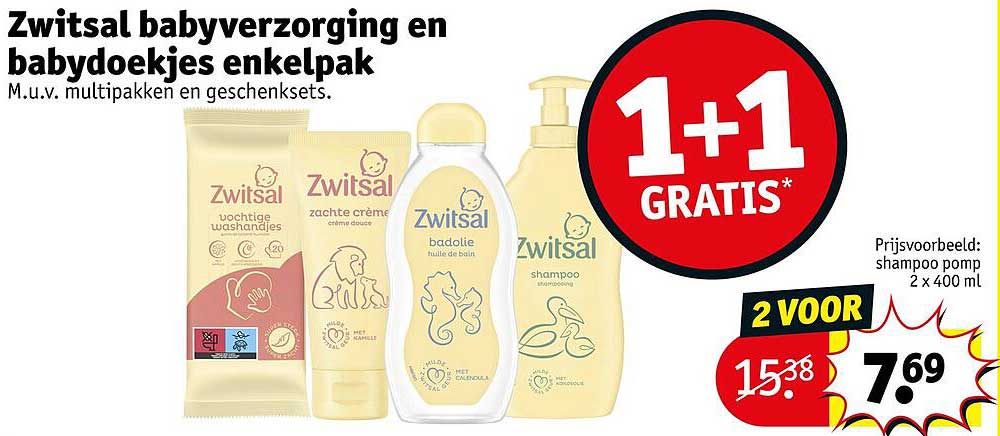 Zwitsal babyverzorging en babydoekjes enkelpak 1+1 GRATIS