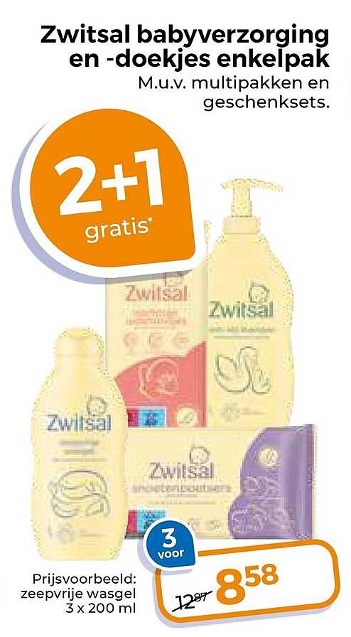 Zwitsal babyverzorging en -doekjes enkelpak 2+1 gratis