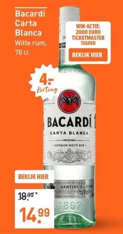 Bacardí Carta Blanca Witte rum, 70 cl