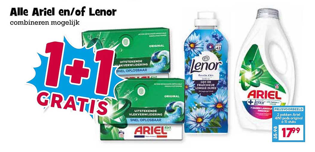 Alle Ariel en/of Lenor combineren mogelijk 1+1 GRATIS