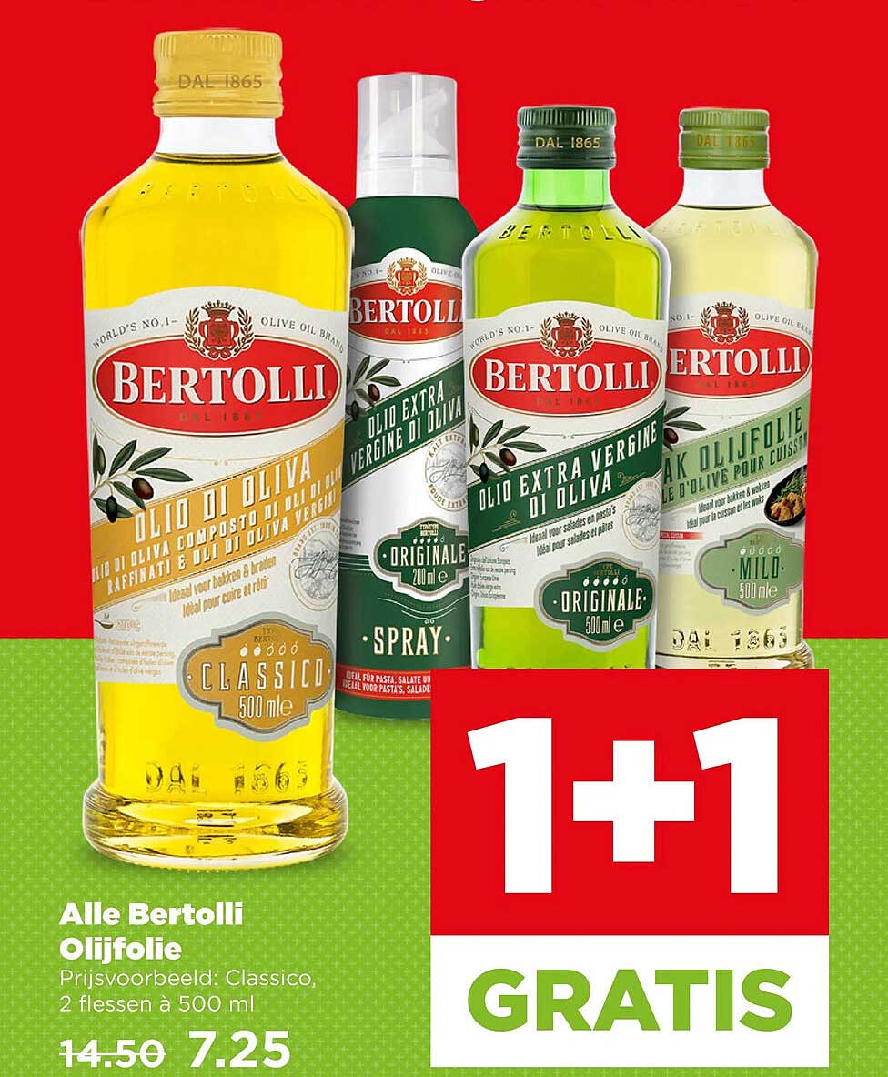 Alle Bertolli Olijfolie 1+1 GRATIS