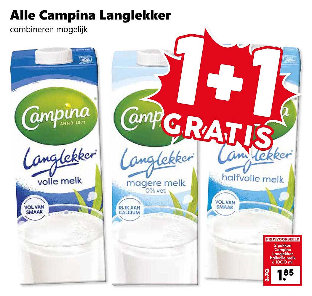 Alle Campina Langlekker combineren mogelijk 1+1 gratis