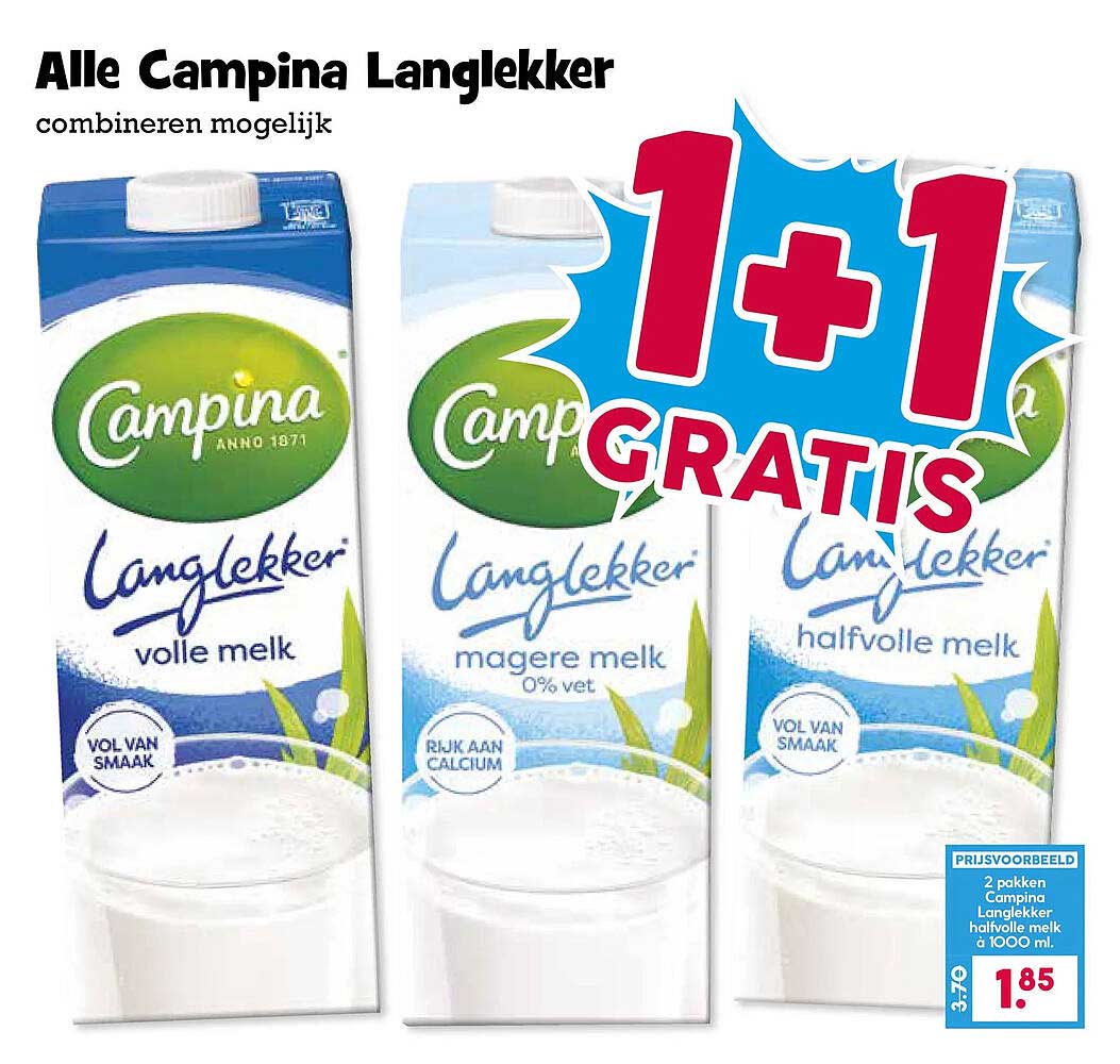 Alle Campina Langlekker combineren mogelijk 1+1 gratis