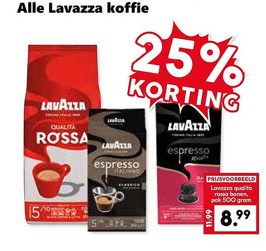 Alle Lavazza koffie 25% KORTING